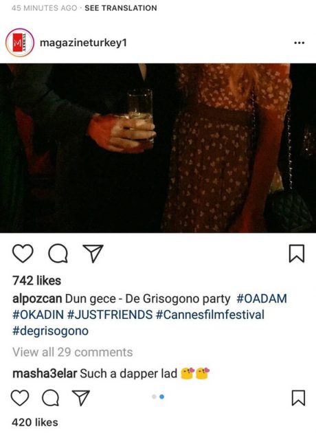 التعليق الذي كتبه ألب أوزجان على صورتهما التي نشرها عبر حسابه على موقع الـ Instagram