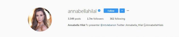 أنابيلا هلال تضم صفحتها عل الإنستغرام أكثر من 1.7 مليون متابع