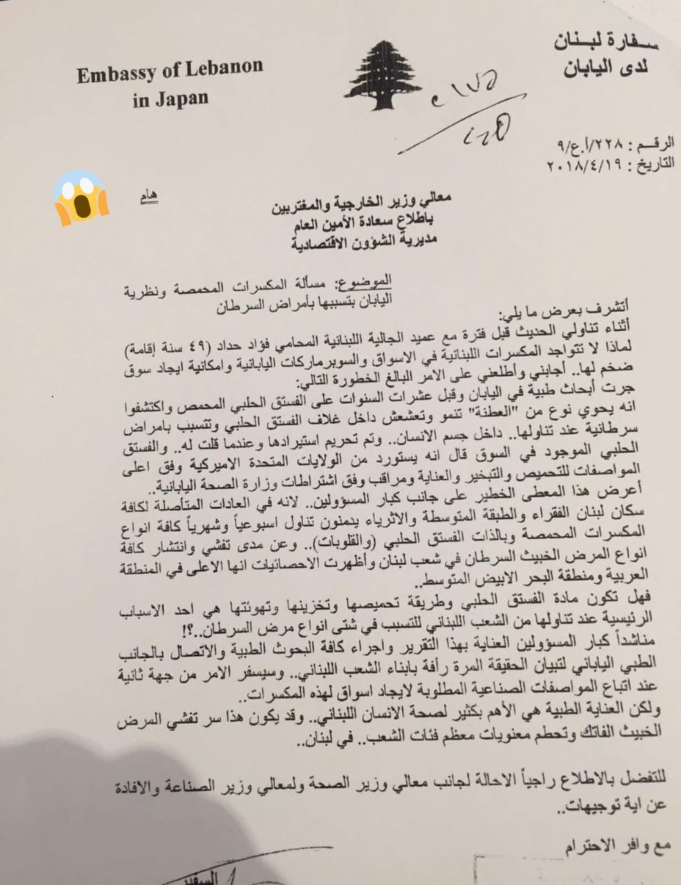 رسالة الموطن اللبناني إلى وزارة الخارجية