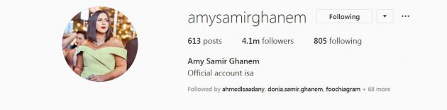 صفحة ايمي سمير غانم غير الموثقة رغم أن متابعيها أكثر من 4 مليون