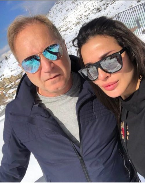 نادين نجيم وزوجها على الثلج - صورة