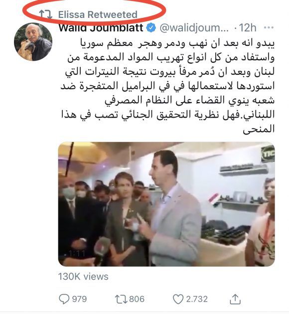 اليسا تتبني تغريدة وليد جنبلاط عن الأسد وتتراجع
